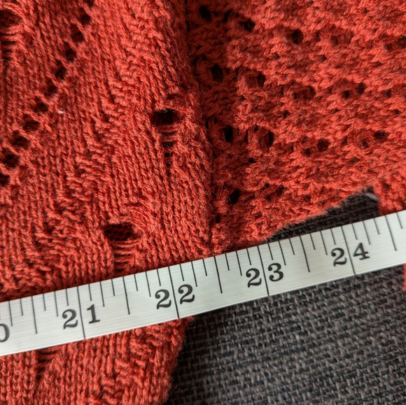 Alya Rust Orange Pointelle Knit Sweater Medium V-Neck Chevron Crochet Boho - Picture 8 of 10